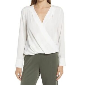 New Halogen Long Sleeve Cross Front Blouse in White